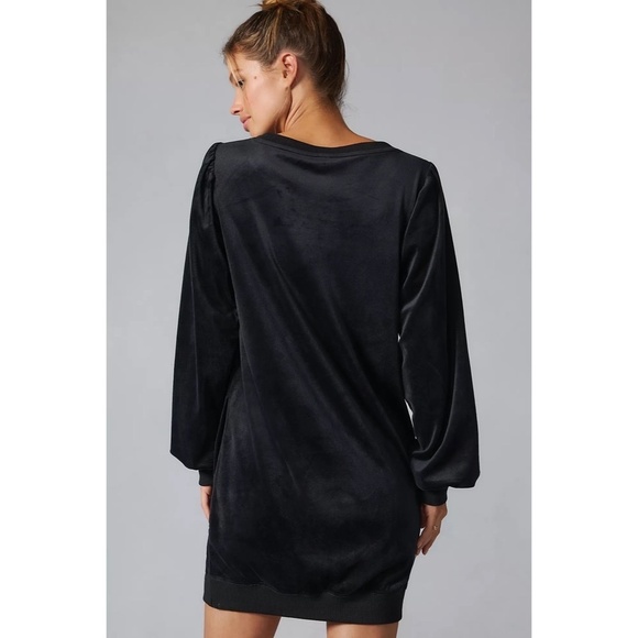 NWT!! Anthropologie DAILY PRACTICE Black Velvet Puff-Sleeve Dress Mini Medium - Picture 9 of 16